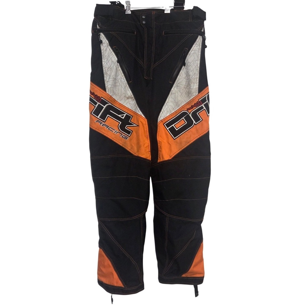 Drift Racing Mens Snowmobile Pants Black Orange Reflective Bibs Size Large Tall